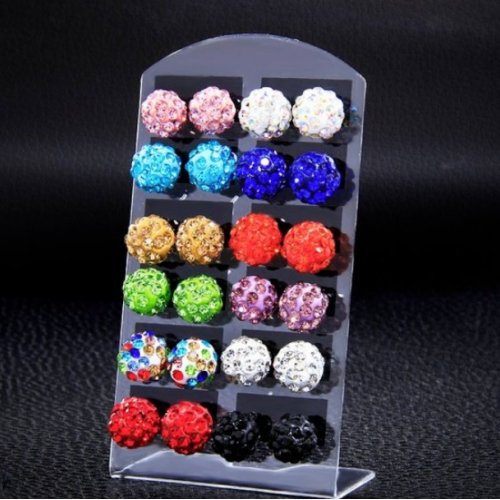 12 ezüst kerek fülbevaló, több színű swarovski elemekkel