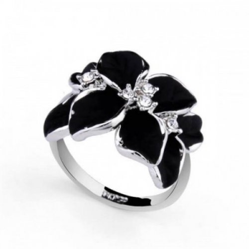 ekete virág 4 szirom ezüst gyűrű swarovski 