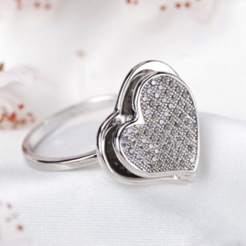 Fehér kristály szív ezüst gyűrű, swarovski 