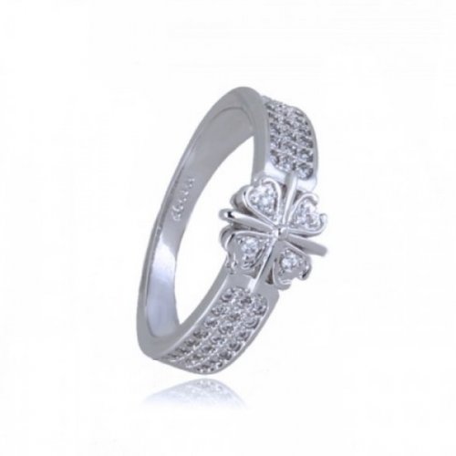 Fehér kristály lóhere ezüst gyűrű, Swarovski elemekkel