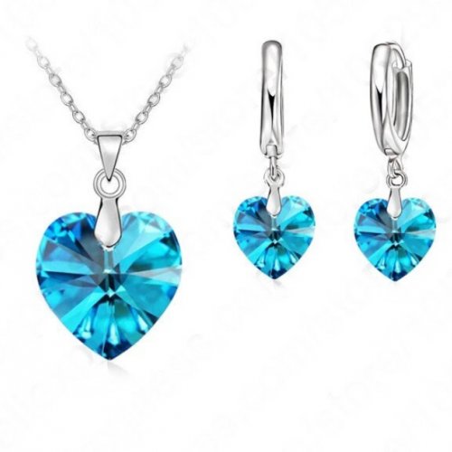 Kék szív ezüst szett, Swarovski elemekkel