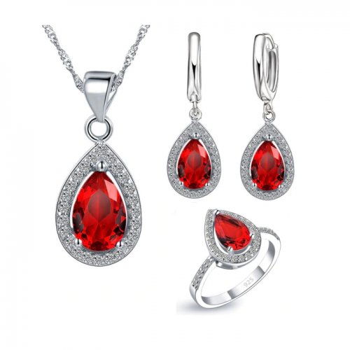 Set argint femei drop water cubic red Set argint femei drop water cubic red
