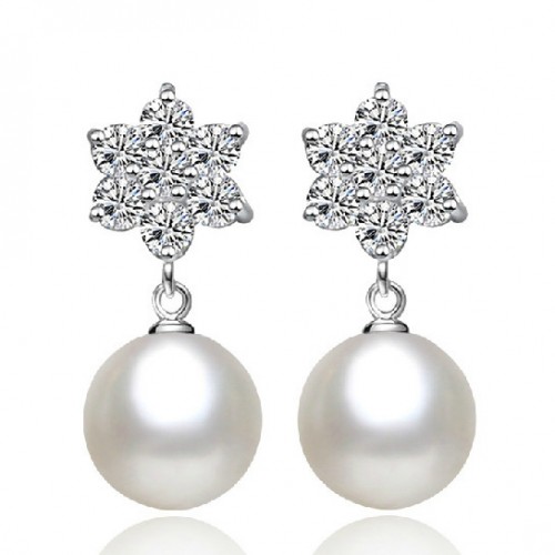 Pearl Crystal Flower ezüst fülbevaló