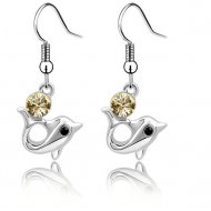 Delfin formájú ezüst fülbevaló Swarovski kristállyal
