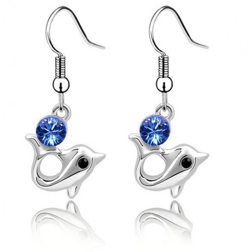 Delfin alakú ezüst fülbevaló Swarovski kövekkel