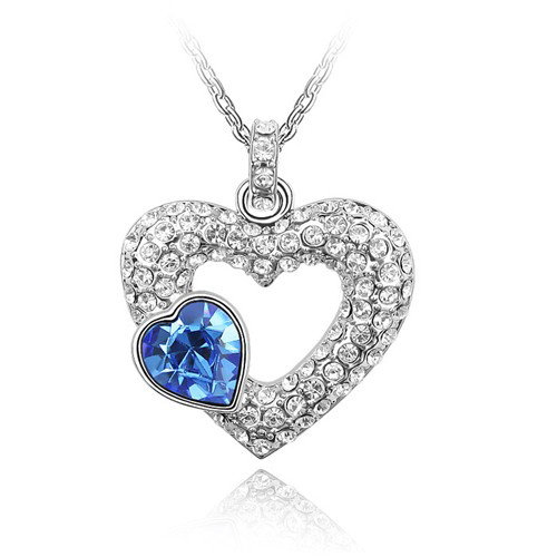 Nyaklánc aquamarine Swarovski kristályos szívvel