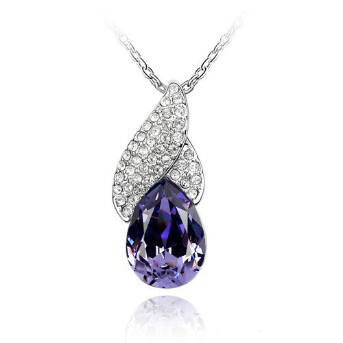 Nyaklánc indigó Swarovski kristályos könnycsepp formával  