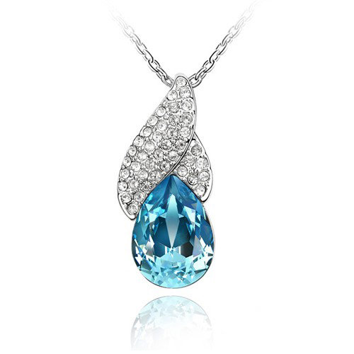 Nyaklánc aquamarine Swarovski kristályos könnycsepp formával 