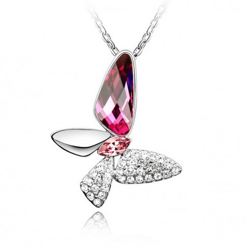 Nyaklánc fukszia Swarovski kristályos pillangó formával 