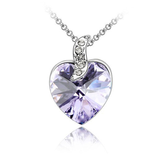 Nyaklánc szív formájú ametiszt Swarovski kristállyal