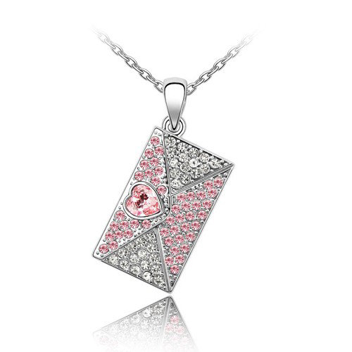 Nyaklánc fukszia Swarovski kristályos táska formával  