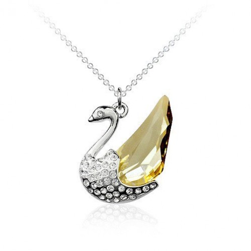 Nyaklánc konyak színű Swarovski kristályos hattyú formával