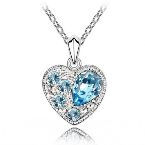 Nyaklánc aquamarine Swarovski kristályos szív formával