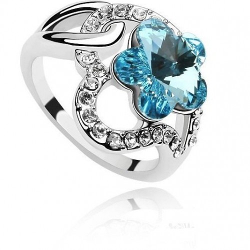Virágos gyűrű aquamarine Swarovski elemekkel