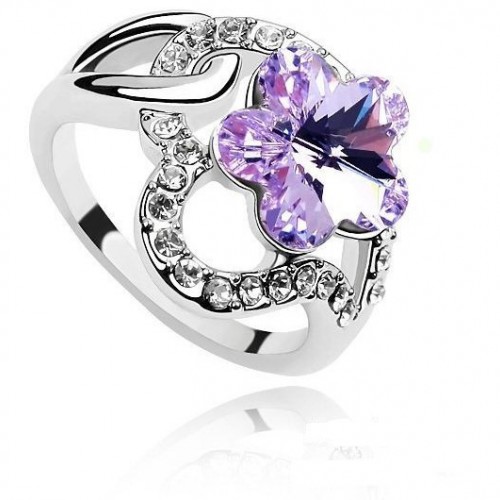 Virágos gyűrű ametiszt Swarovski elemekkel 