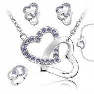 Ametiszt Dupla Szives szett Swarovski elemekkel  