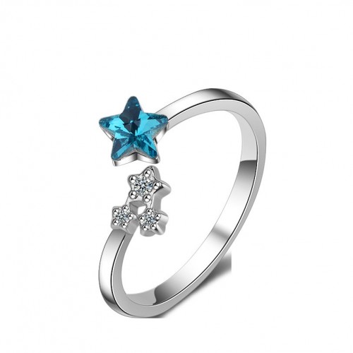Kék Moonstar állítható ezüst gyűrű  Swarovski kristályokkal