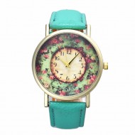 Ceas Spring Floral curea turcuoaz cadran auriu