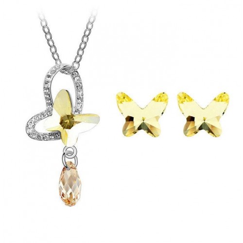 Sárga Pillangó ezüst szett Swarovski kristályokkal